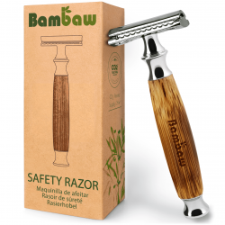Bambaw, Wielorazowa maszynka do golenia na żyletki z bambusowym uchwytem, srebrna