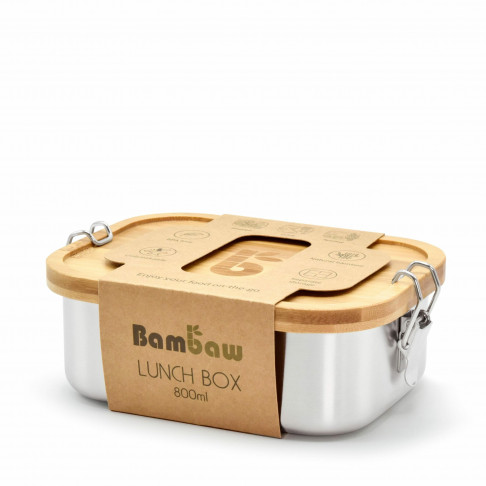 Bambaw, Lunchbox z nierdzewnej stali z bambusową pokrywką, 800 ml